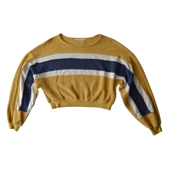 Free People We The Free Brown Striped Palo Alto Pullover Cropped Sweatshirt XS - Picture 1 of 8